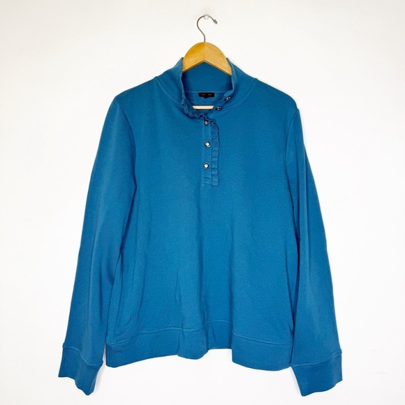 Talbots RUFFLE PLACKET MOCKNECK PULLOVER Teal Blue Sweatshirt Size XL - Picture 1 of 6